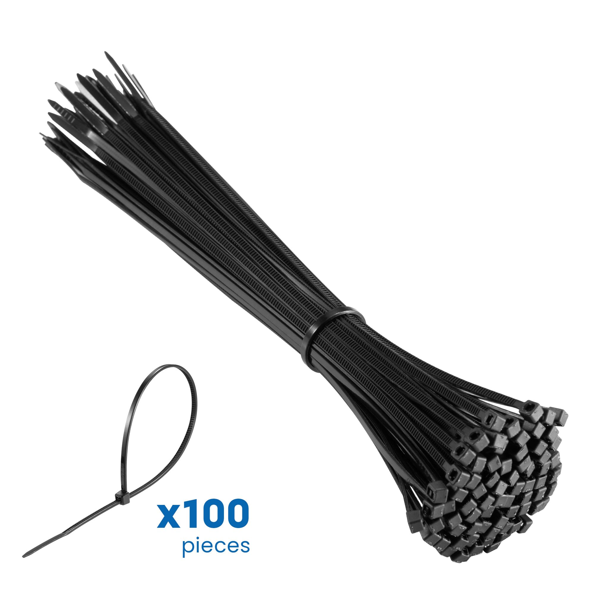Ewent Czarne opaski kablowe, 200 mm x 2,5 mm, 100 szt. czarnych opasek kablowych, nylonowe, samoblokujące, wielofunkcyjne plastikowe opaski na krawaty lub do użytku wewnątrz i na zewnątrz, do domu,