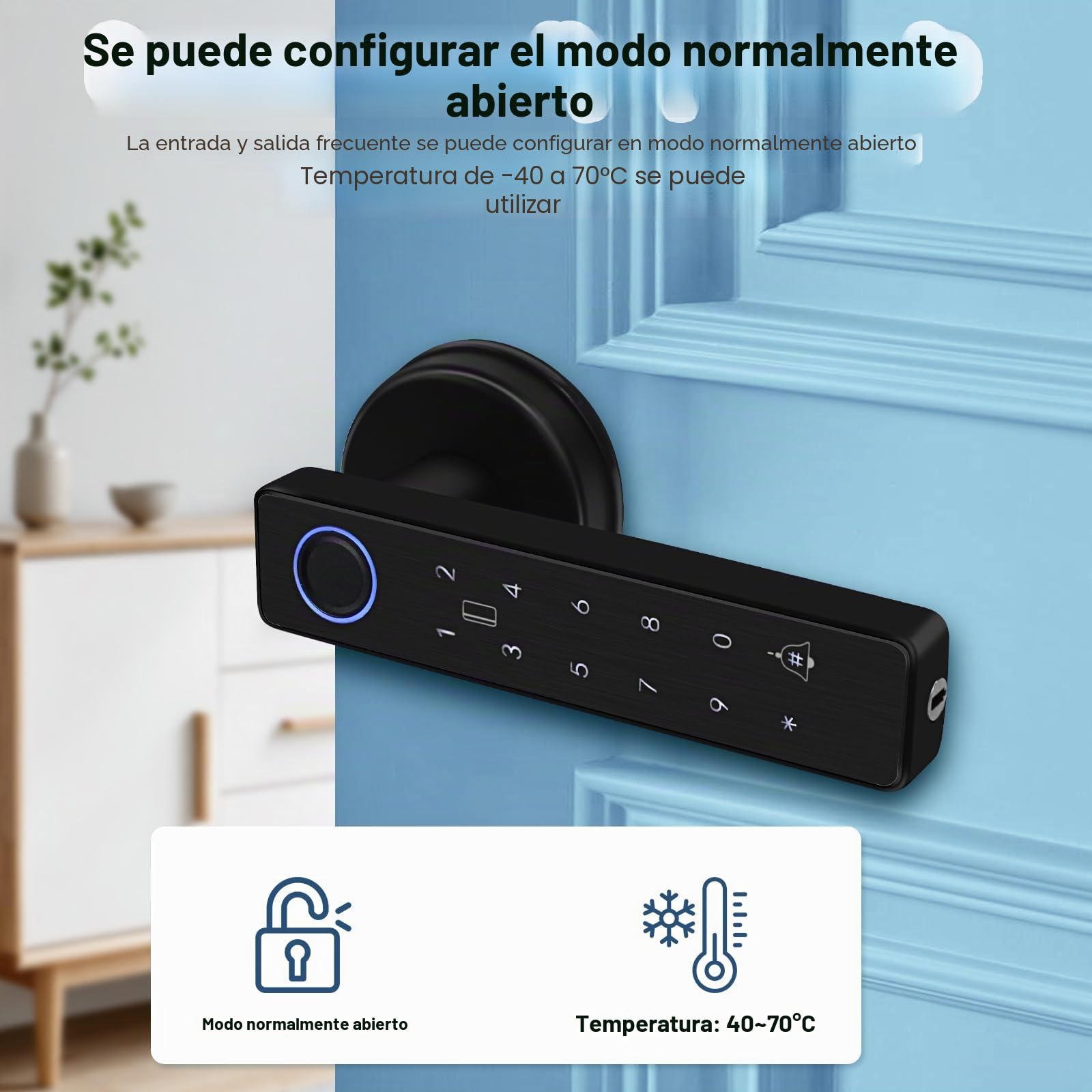 Cerradura inteligente para puerta con mango cinco en uno y teclado electrónico que admite múltiples métodos de reconocimiento, incluyendo contraseña, aplicación, tarjeta IC, huella dactilar y