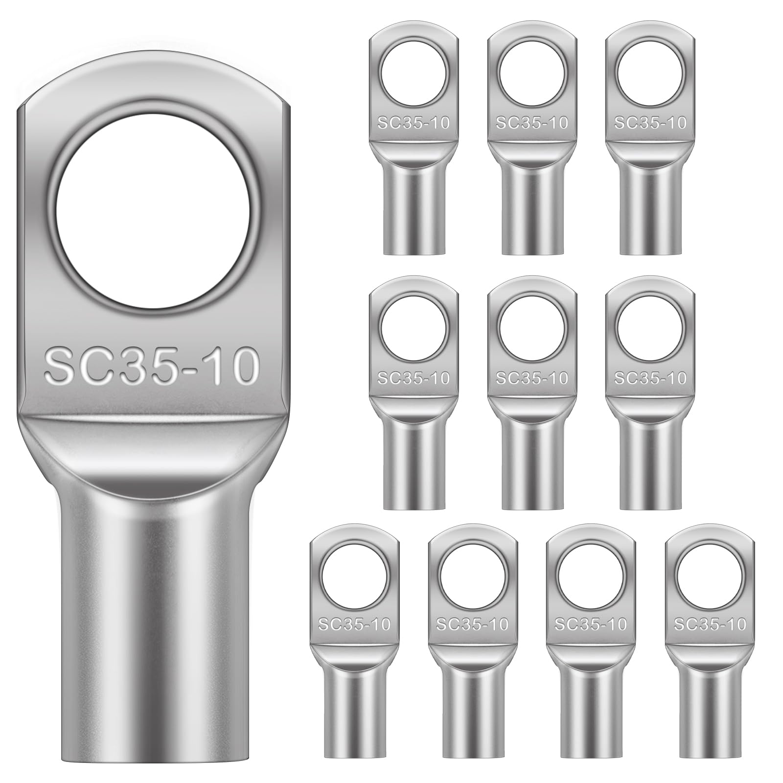 Flintronic 10Pcs Tinned Copper Terminals Connectors, SC35-10 Battery SC Ring Terminal Connectors Set, Battery Cable Ends Lugs, Bolt Hole Crimp Terminals Connector for Electric, Auto, Boat, Car