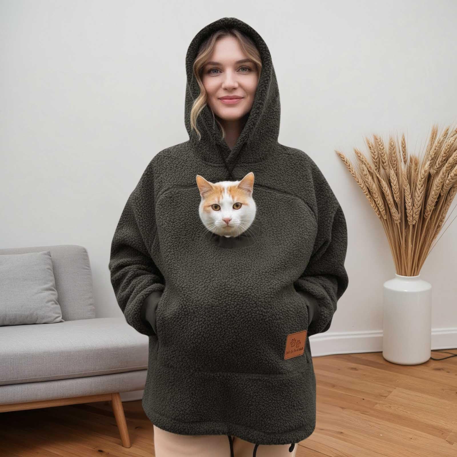 Generisch Katzen Pullover Damen Übergröße - Pullover mit Katzentasche Kuschelpullover Langärmeliges Hoodie mit Hundetasche Sweatshirts Niedlicher Haustierhalter Hoodies