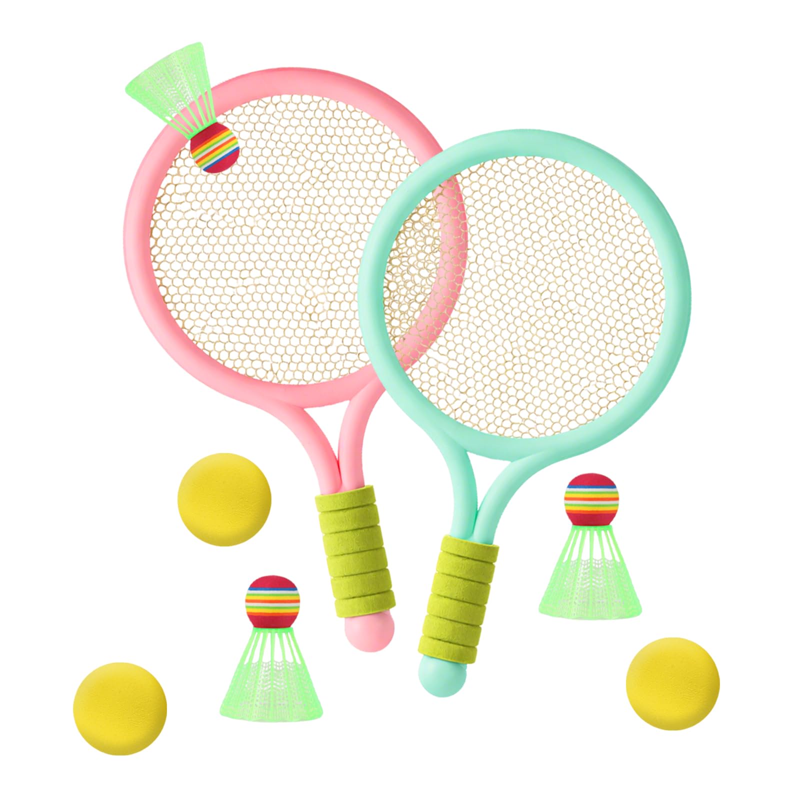 Kids Tennis Rackets Set, 2 Plastic Tennis Rackets and 3 Shuttlecocks and 3 Tennis Balls, Kids Tennis Set for Children Indoor Outdoor Sports Games，Good Companion for Company (Pink-green) — image 1
