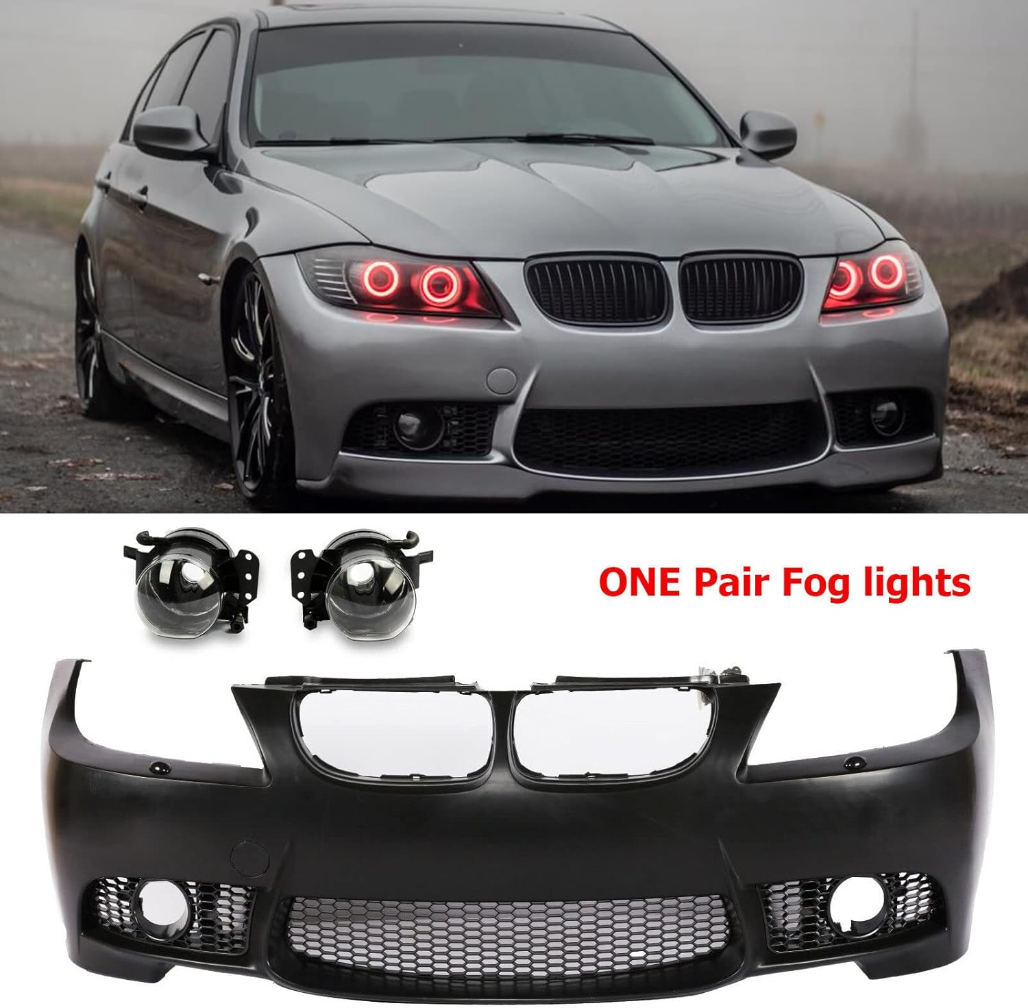 PENSUN Front Bumper Cover M3 STYLE Fit for 2009-2011 BMW E90 3 SERIES W/Fog ligths