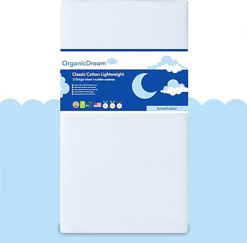 Colchón orgánico Dream para cuna + cama infantil, 100% transpirable, probado para reducir el riesgo de asfixia, hipoalergénico, certificado