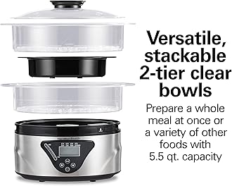 Hamilton Beach 37530A Digital Food Steamer, 5.5 Quart, Silver & Black