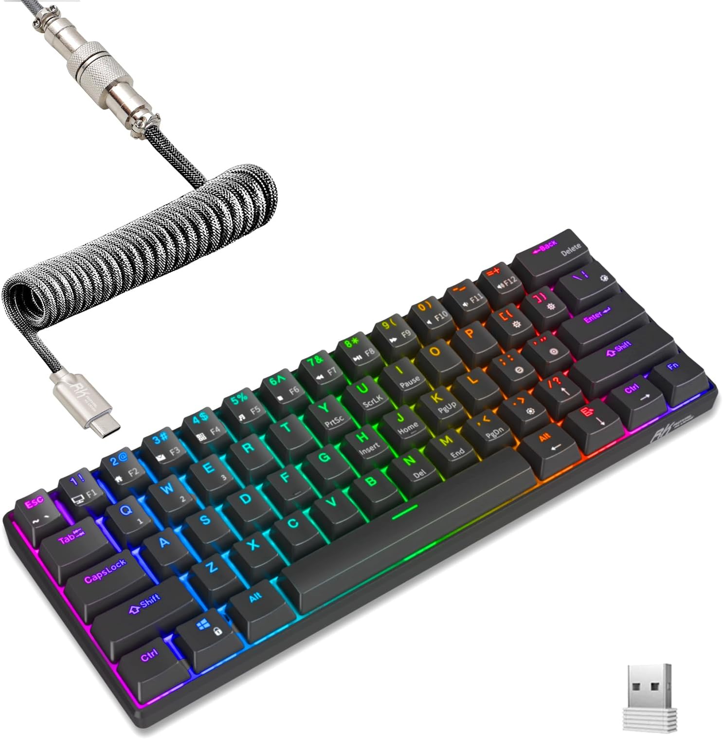 RK RK61 Wireless Mechanical Gaming Keyboard 61 Key RGB, Bluetooth Mini Portable 60% Backlit Blue Switch with Backlight - Black