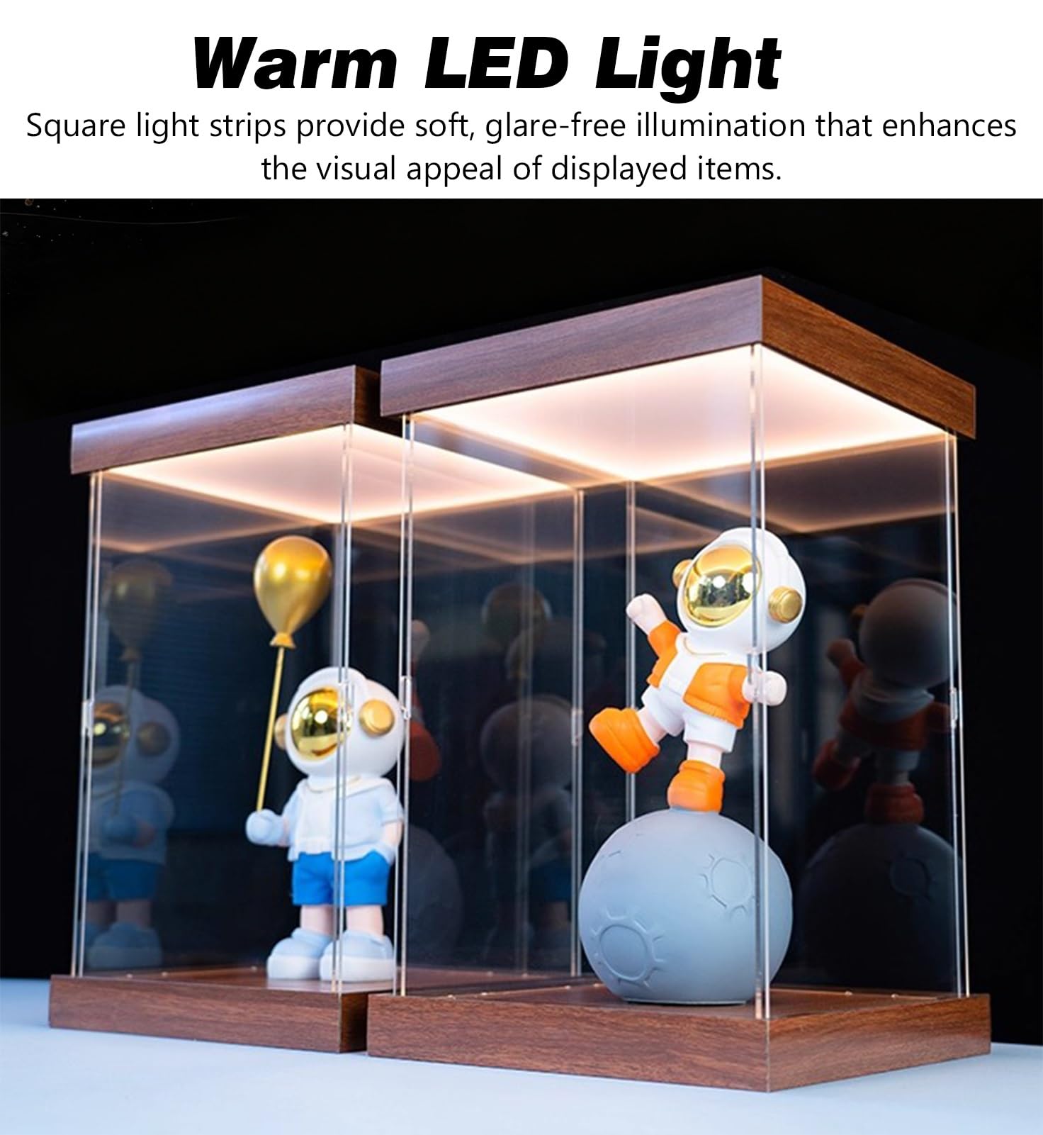 Vitrina metacrilato Exhibición de Caja de Acrílico para Figuras con Luz LED, Caja de Exhibición de Acrílico Transparente para Trofeos, Vitrina Almacenamiento Cubos(45x45x50cm/18x18x20in)