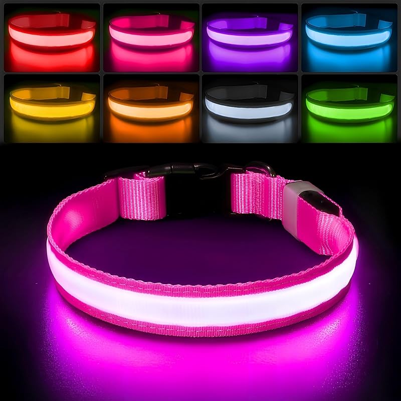 Coleira LED RGB ajustável para cães PcEoTllar Rosa, tamanho L