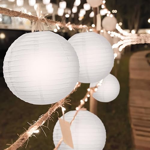 Miniatura 2 de Treela Paquete de 90 faroles de papel chinos japoneses blancos decorativos colgantes de bola, faroles redondos de papel para bodas, fiestas de