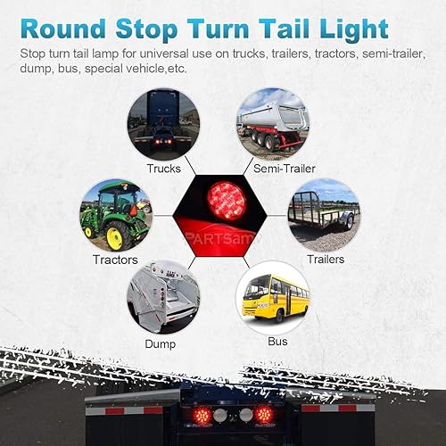 Miniatura 5 de Partsam - Luces traseras ledes redondas para remolque (4 pulgadas), Rojo