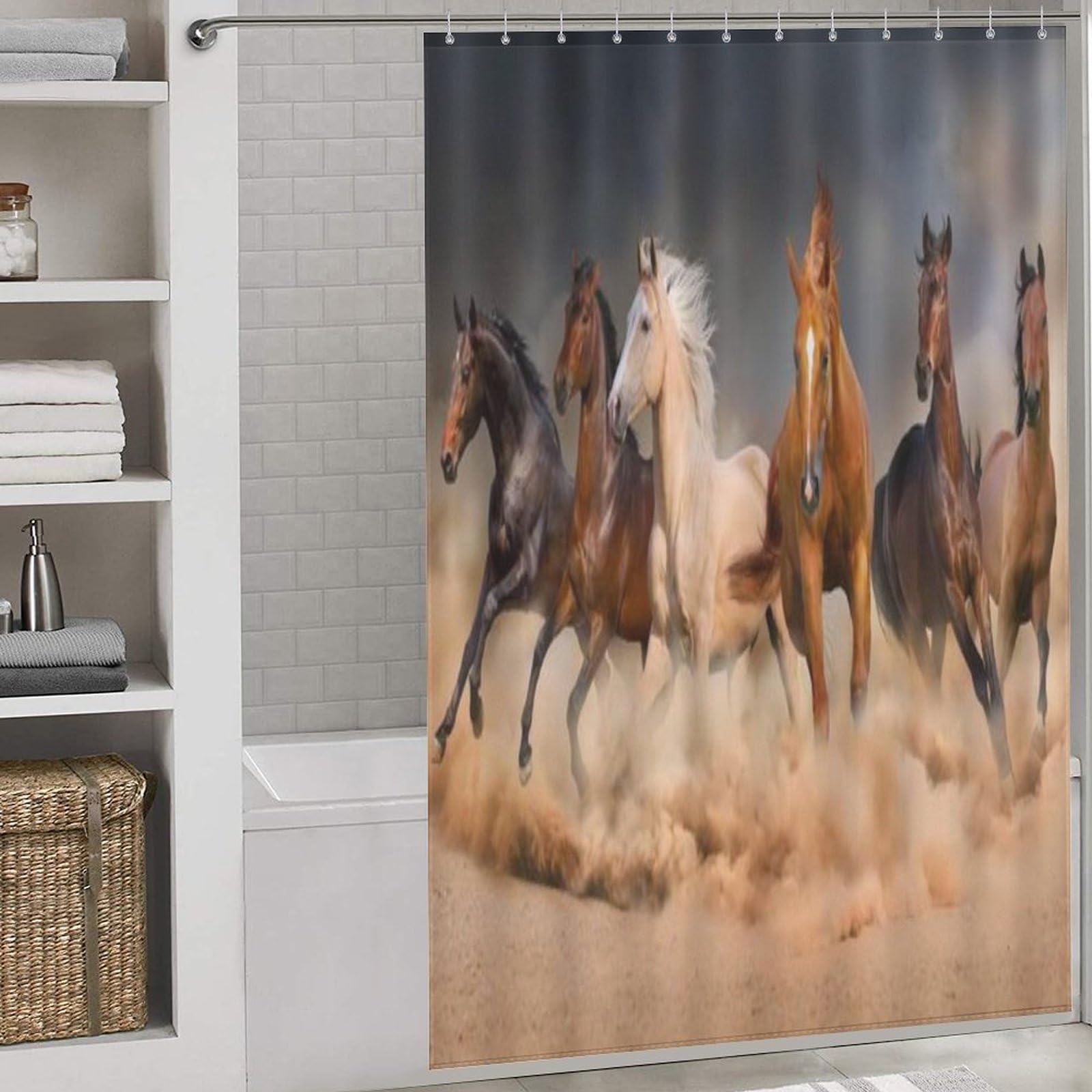 Rideau de douche cheval anti éclaboussures pour baignoire lavable en machine