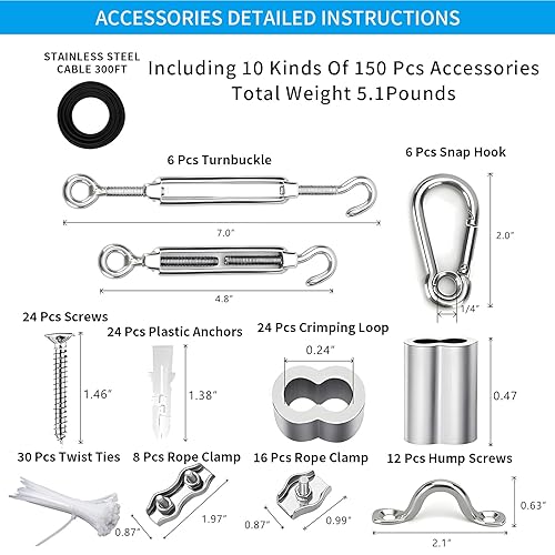 Miniatura 51 de Kit de suspensión de luces de globo, cable guía de luz para exteriores, cable de acero inoxidable recubierto de vinilo, incluye PVC transparente