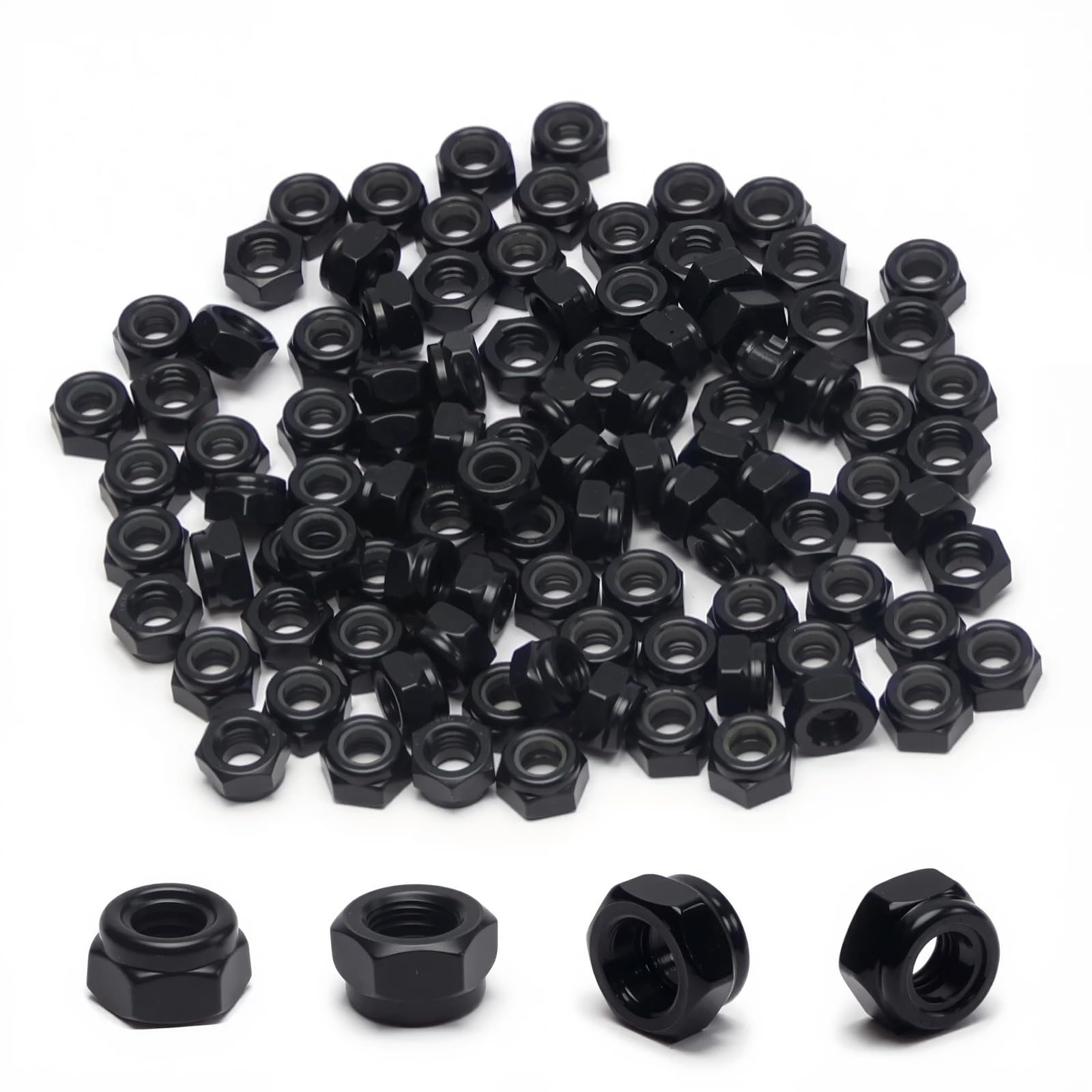 Juvielich 100Pcs M5 Hex Lock Nuts M5x0.8mm Carbon Steel Nylock Nylon Nuts Insert Hex Lock Nuts Self-Locking Nuts Zinc Plated Fasteners for Car Garage