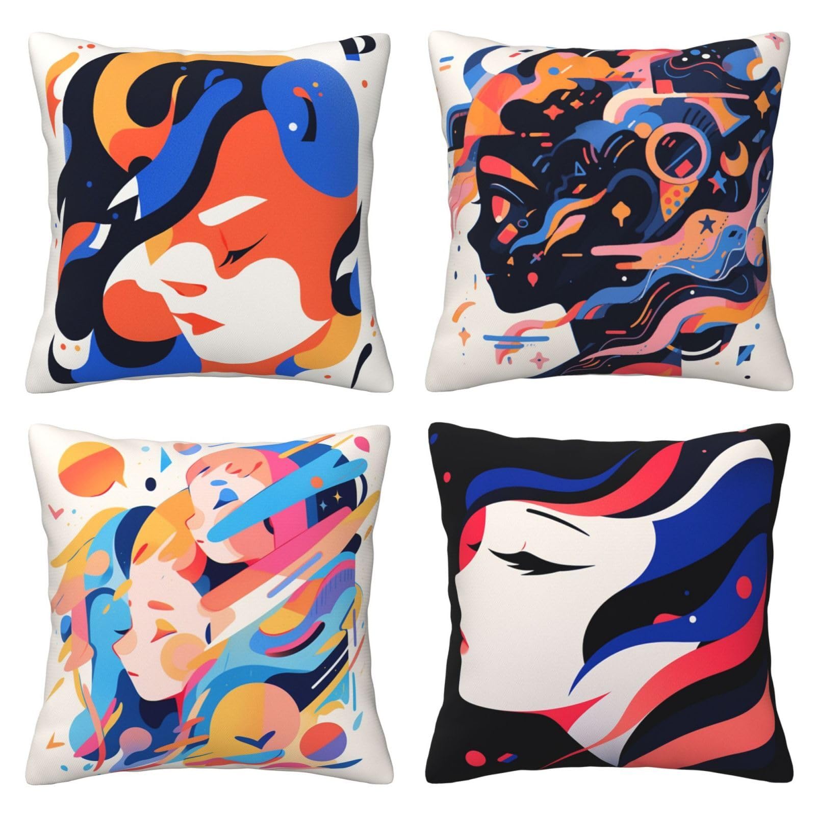 Housse de coussin 60x60 femme abstraite de qualite superieure motif artistique lot de 4 R6576
