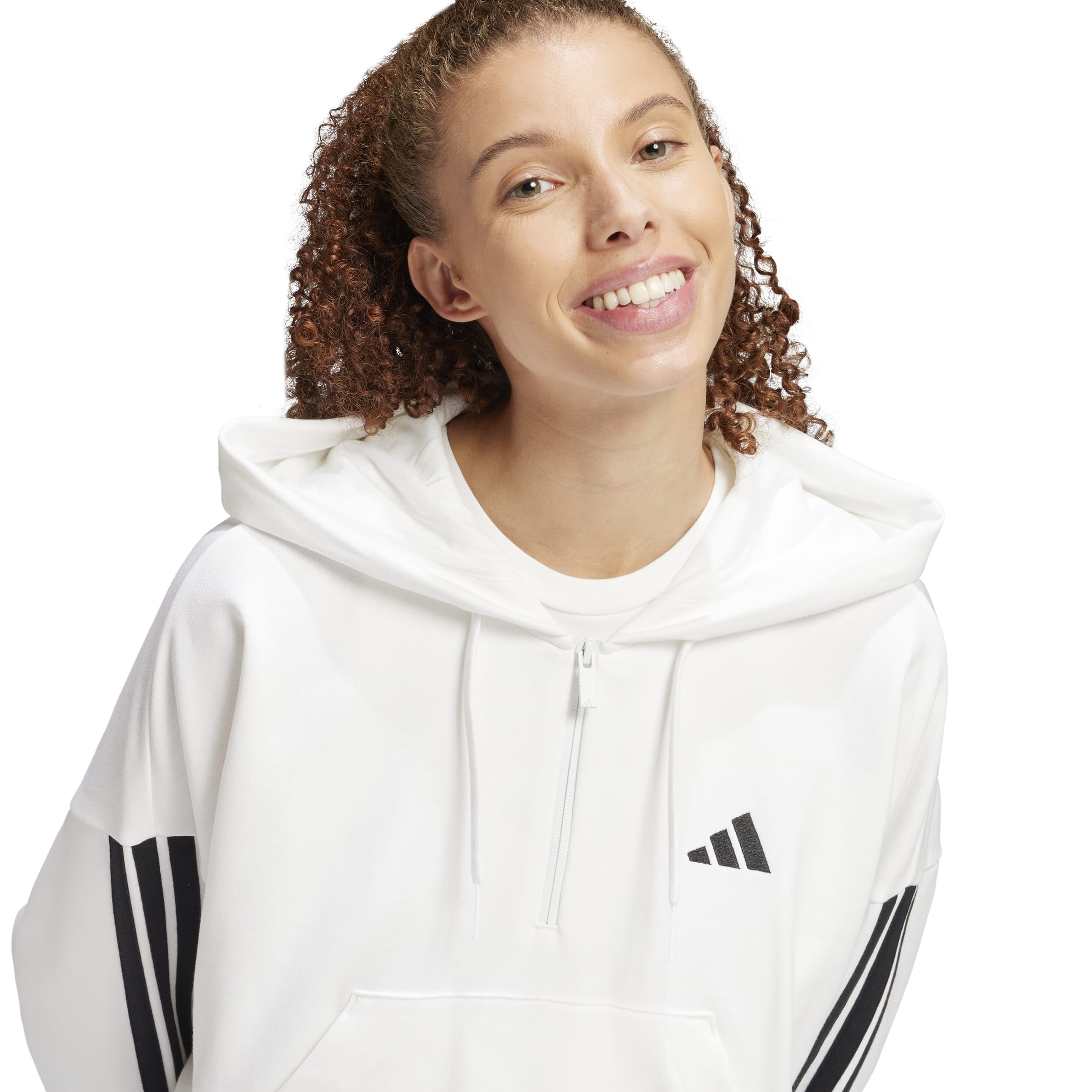 adidas Kobiety ESSENTIALS 3-STRIPES FRENCH TERRY QUARTER-ZIP HOODIE, White/Black, S