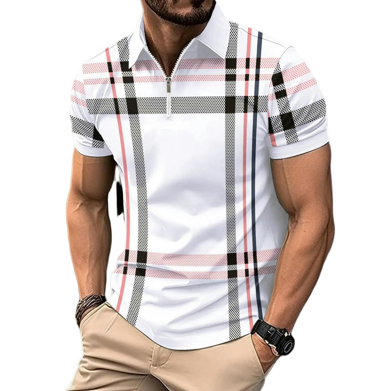 t-Shirt A Maniche Corte da Uomo T-Shirt A Righe A Scacchi Sports Casual Men's Summer Top-Giallo-XL