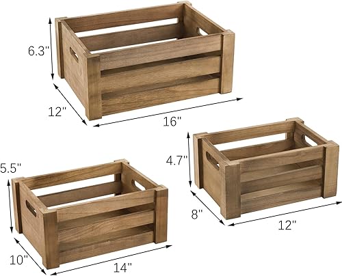 Miniatura 2 de Lawei Juego de 3 cajas de almacenamiento de madera con asa, cajas de madera decorativas rústicas de granja, contenedores de almacenamiento para