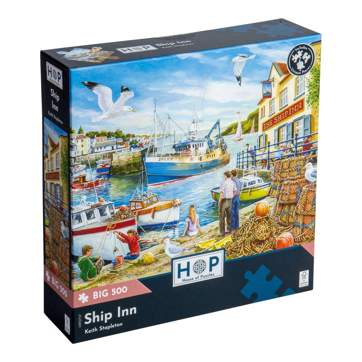 The House of Puzzles Ship Inn Jigsaw - Big 500 Piece Jigsaws For Adults, Extra Large Pieces, Artist Illustrated, Scenic Landscape, Deluxe Puzzle Gifts