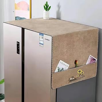 Refrigerator Dust Proof Cover with Storage Pockets Fridge Dust Cover Washer And Dryer Top Cover 55IN x 21IN/ 140CMx55CMLxW