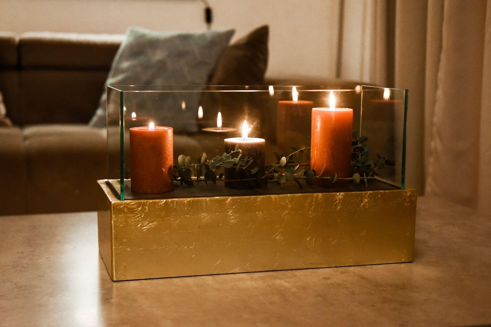 Portacandela decorativo VIVANNO CANDELITO - Rettangolare, oro lucido, 50x20x29