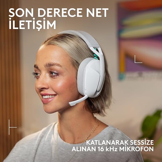 Logitech G G321 LIGHTSPEED Kablosuz Kulak Üstü Oyuncu Kulaklığı, Bluetooth, Hafif 210 gr, Konforlu, 16 kHz Boom Mikrofon, 20 Saat Pil Ömrü, Beyaz