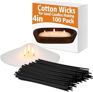 100 Pack 4 Inch Cotton Wicks for Sand Candles Making Natural Cotton Candle Wicks, Low Smoke, No Lead and Metal for Candle Making DIY (Black)