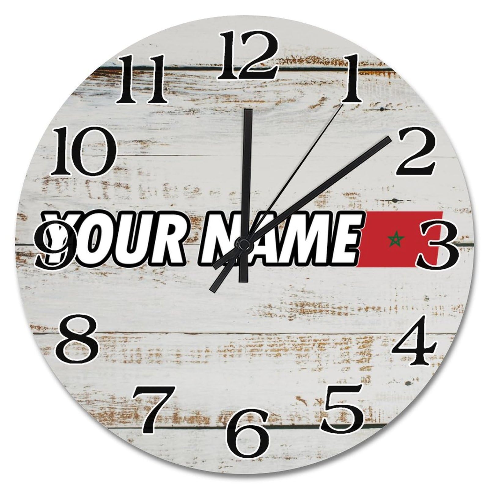 Horloge murale bois drapeau Maroc déco vintage personnalisable 38 cm