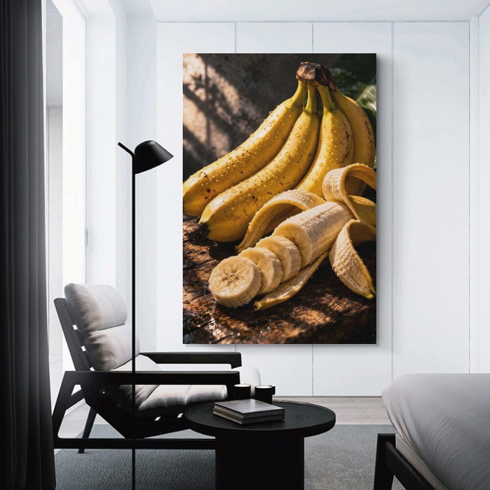 Junmoney Unframe-Style-21 Home Decor Wall Art Fresh Bananas On Wooden Surface, 24X36inch(60X90cm), For Bedroom Decor, Cosy Corners Or Studios, Decorative Wall Art For Cosy Rooms