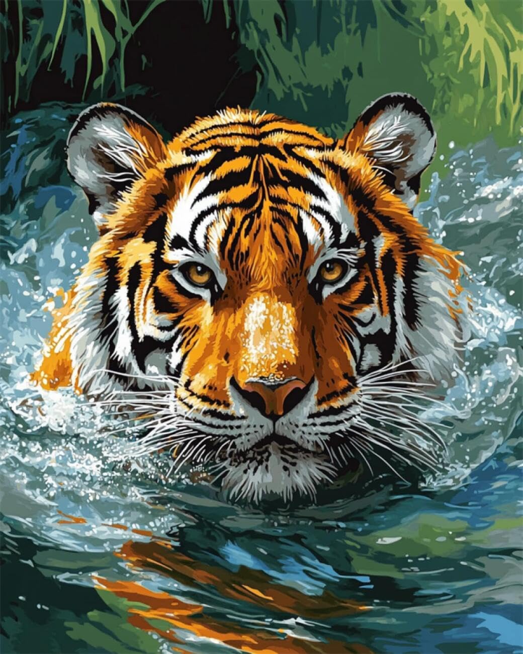 AxiangziK DIY Stamped Cross Stitch Kit Tiger in the Water 11CT 40x50cm