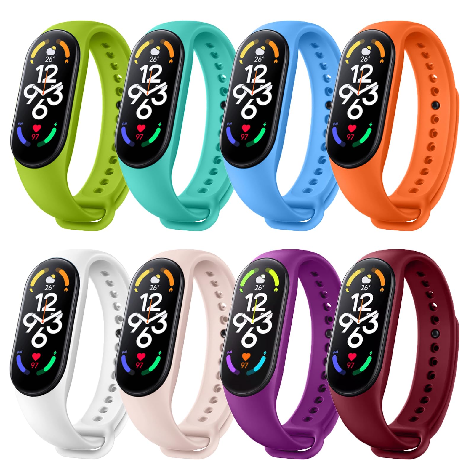 SZBAMI 8 Pack Bands Replacement for Xiaomi Mi Band 7 Strap Wristbands Compatible with Mi Band 7 Smartwatch Accessories Colorful Bracelet for Women Men Silicone Smart Watch Xiaomi MI Band 7 Wrist Band