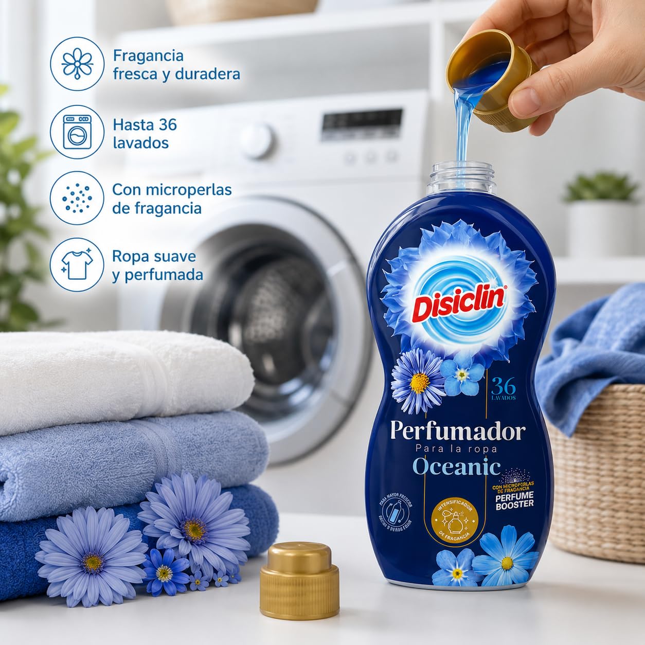 Disclin | Perfumador para la Ropa Oceanic 720 ml | Pack de 12 Unidades | Aditivo Líquido para Lavadora | Intensificador de Fragancia con Microperlas | Aroma Fresco y Duradero | RASMACOR
