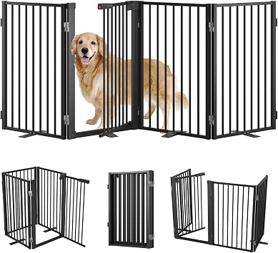 Freestanding Dog Gate with Door, Full Metal Pet Gate