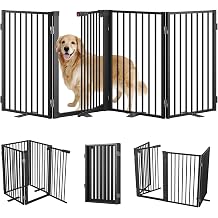 Full Metal Free Standing Dog Gate with Door for Indoor & Outdoor,80'' Extra Wide 32'' Tall Dog Gate for The Doorways,Large Openings,Decks,Porch,Pet Freestanding Safety Fence4 Panels,Black