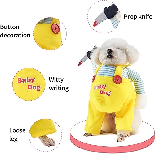 Vista 18 de DELIFUR Disfraz de perro de muñeca estilo tijeras de Halloween para gato, cachorro y perro de tamaño mediano, muñeca ajustable para mascotas, ropa