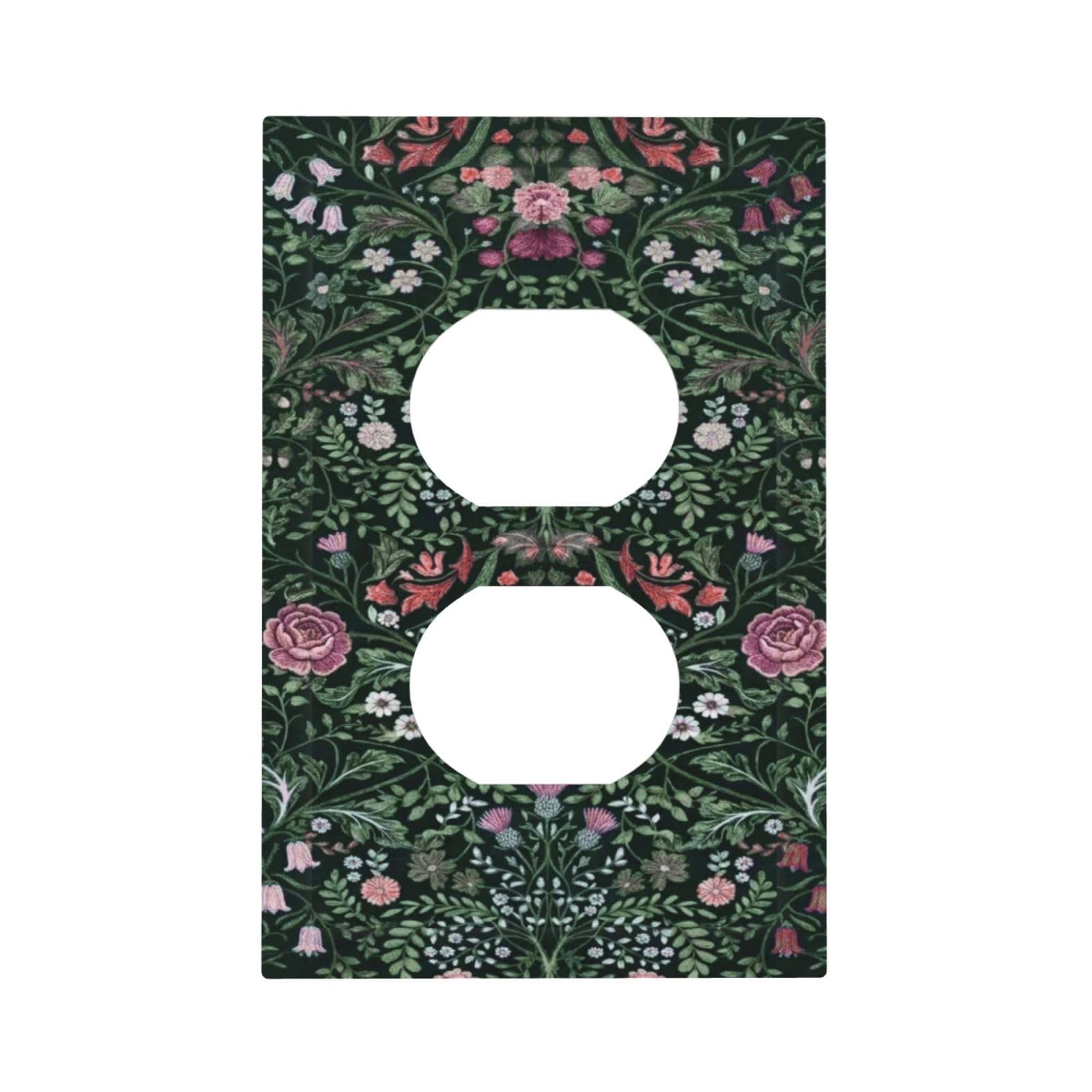 Decorative Dark Green Boho Floral Leaves Duplex Wall Plate Receptacle Outlet Cover 1-Gang Outlet Cover William Morris Summer Botanical Plant Pattern Light Swtich Socket Plug Electrical Faceplate Cover