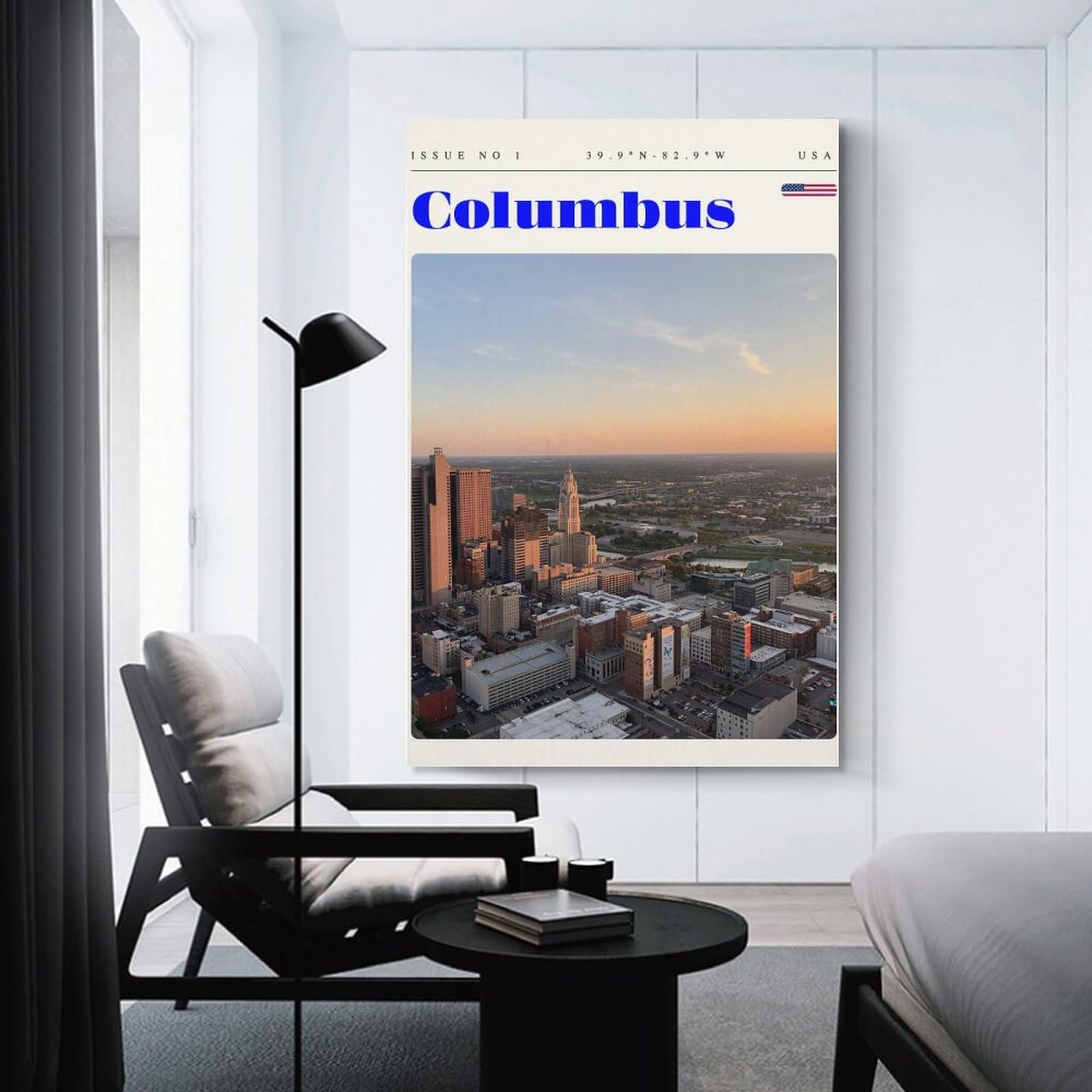 Junmoney Columbus Ohio Skyline Sunset Travel Art Wall Art Print 24x36inch(60x90cm), for Home, Office, Studio Or Guest Room, A Flexible Wall Accent for Shared Spaces