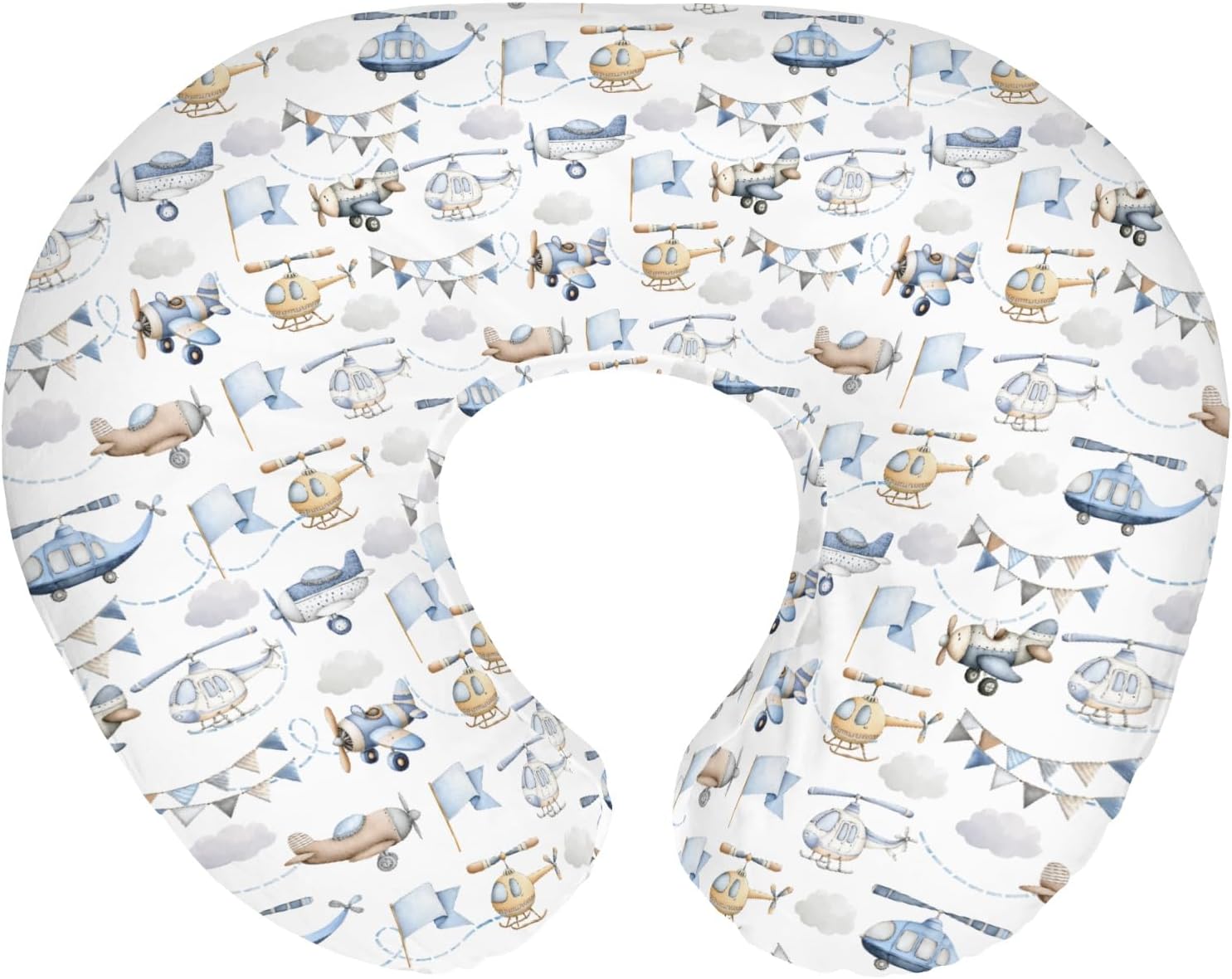 Watercolor Airplanes Helicopters Baby Nursing Pillow Covers for Boy Girl Vintage Aircraft Nursing Pillowcase for Breastfeeding Pillows Blue Air Transport Travel Soft Stretchy Slipcovers for Newborn