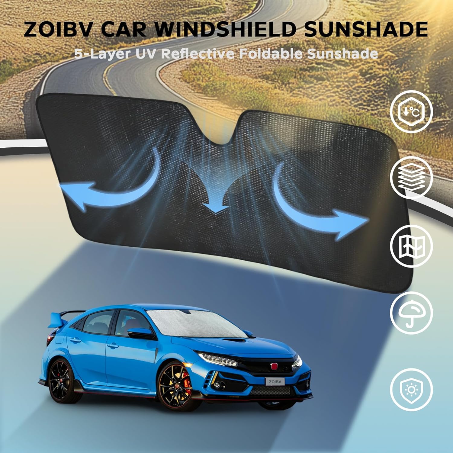 Windshield Sun Shade for 2016-2021 - 5-Layer Bubble Foldable Front Window Shade Sun Visor Accessories - Blocks Heat & UV Rays​​