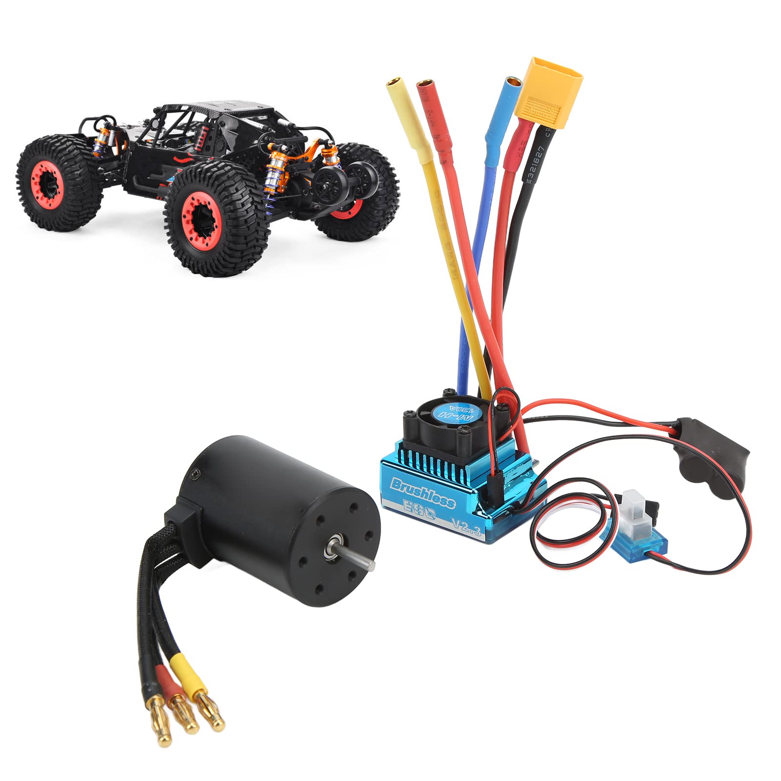 Changor Wodoodporny Silnik Bezszczotkowy 3650 2300KV z 120A ESC do Samochodu RC, 9 Opcji Przyspieszenia, Lekka Konstrukcja, dla Modeli 1/8 1/10