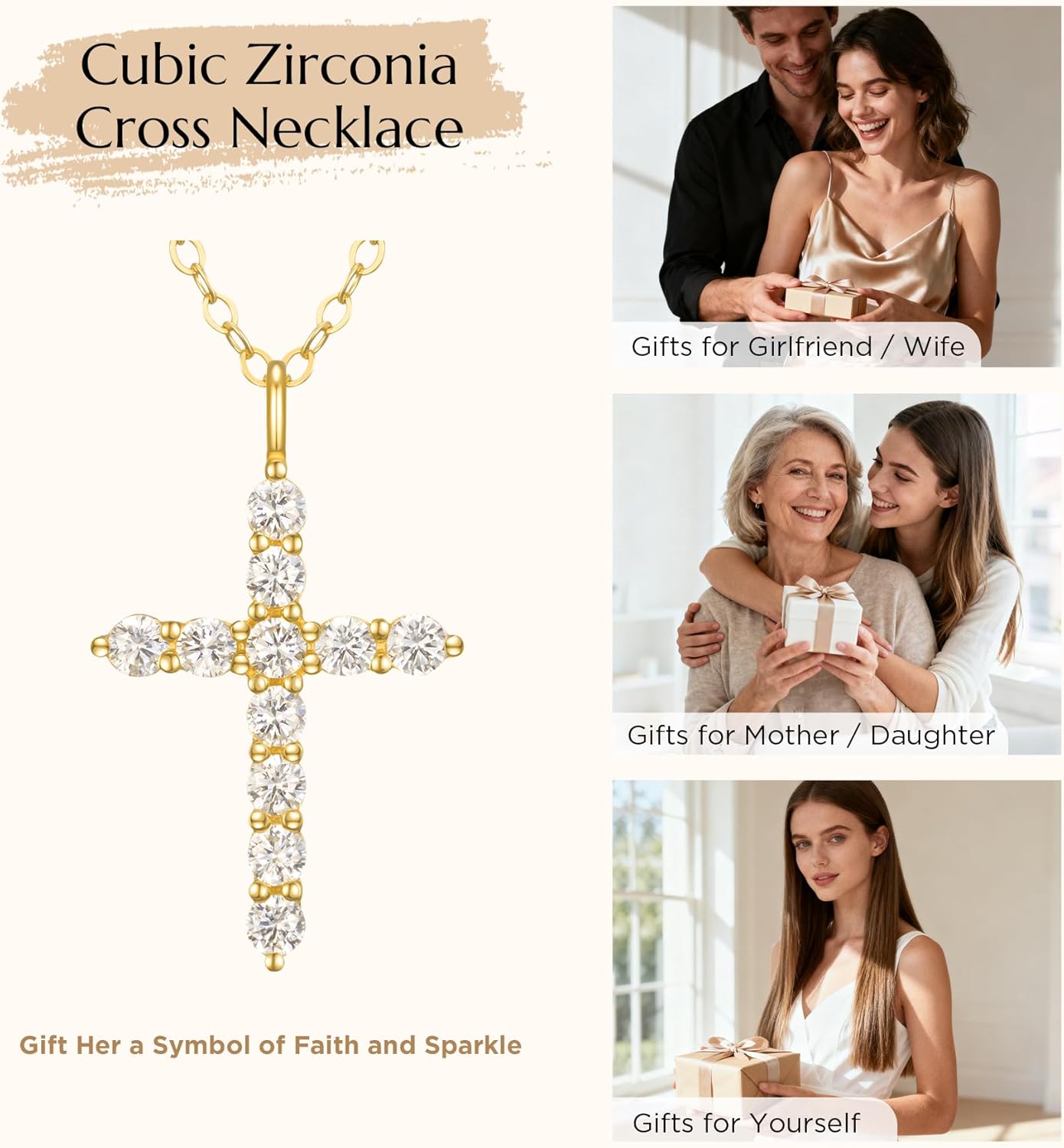 Norbu S925 Cubic Zirconia Cross Necklace for Women, 18K Gold Plated Womens Cross Necklaces Adjustable Chain, Sterling Silver Cross Pendant Dainty Christian Jewelry Catholic Religious Gift for Her - Image 5