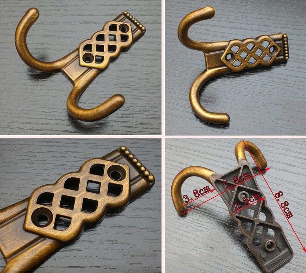 Kleiderhaken zur Aufbewahrung, Türaufhänger, Wandhaken for Einschrauben, robust, 3er-Set, kleine Kleiderhaken aus gebürstetem Metall, Antik-Bronze, Doppelhaken for Bad, Eingangsbereich, Flur, Schrank,