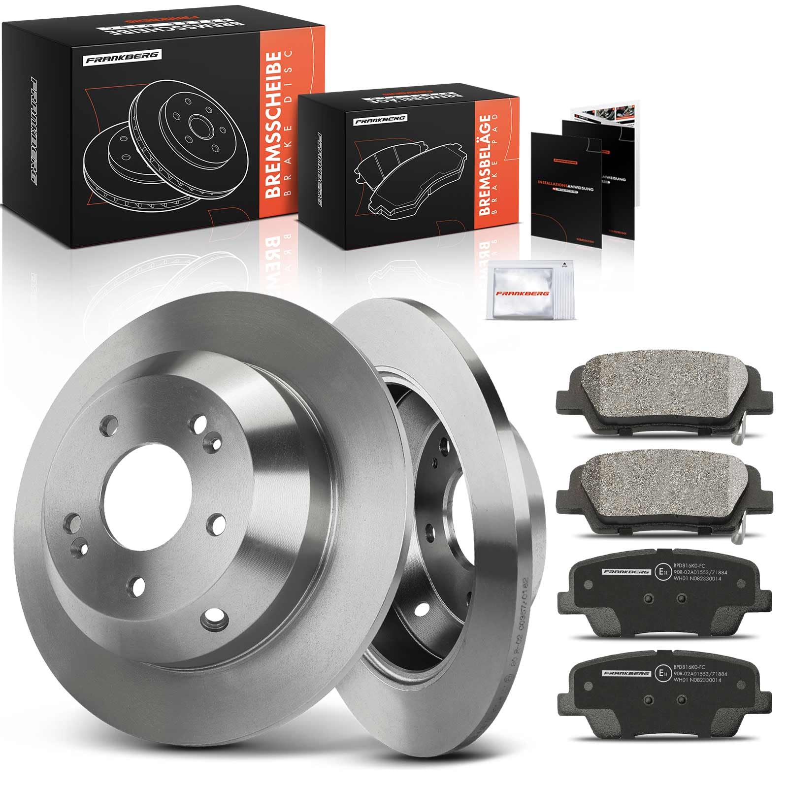 Frankberg Bremsensatz inkl. 2x Bremsscheiben + 4x Bremsbeläge Vorne Kompatibel mit Fiesta VI CB1 CCN 2008-2017 Fiesta VI Van 2009-2017 Replace# 8V512K021AB, 8V512K021AA