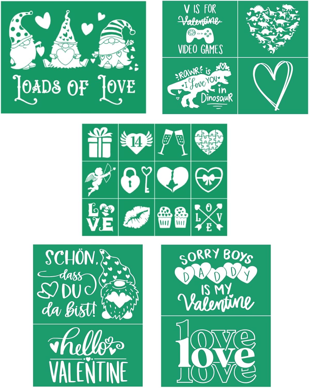 DGAGA 5PCS Valentine Self-Adhesive Silk Screen Stencils,8.5x11 in Reusable Stencil Love Heart Holiday Templates Happy Valentine Day Mesh Stencils for Painting on Wood Ornaments,Card Crafts Supplies