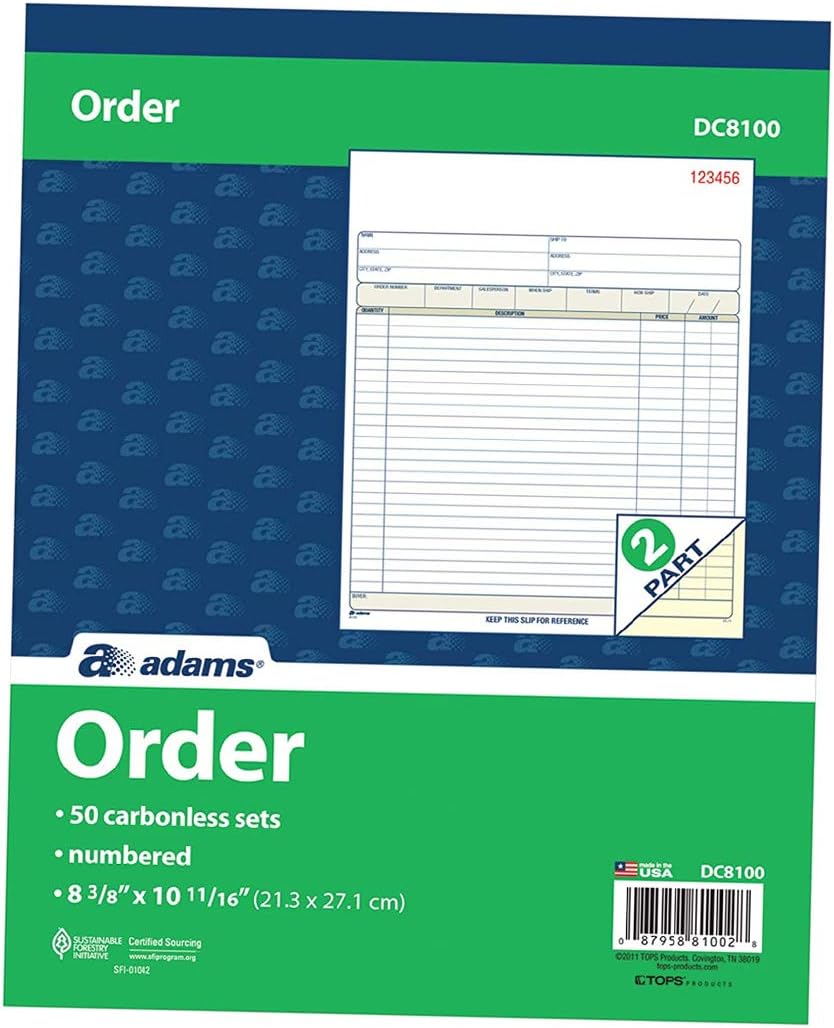 Amazon.com : Adams Order Book, 2-Part, Carbonless, White/Canary, 8-3/8 ...