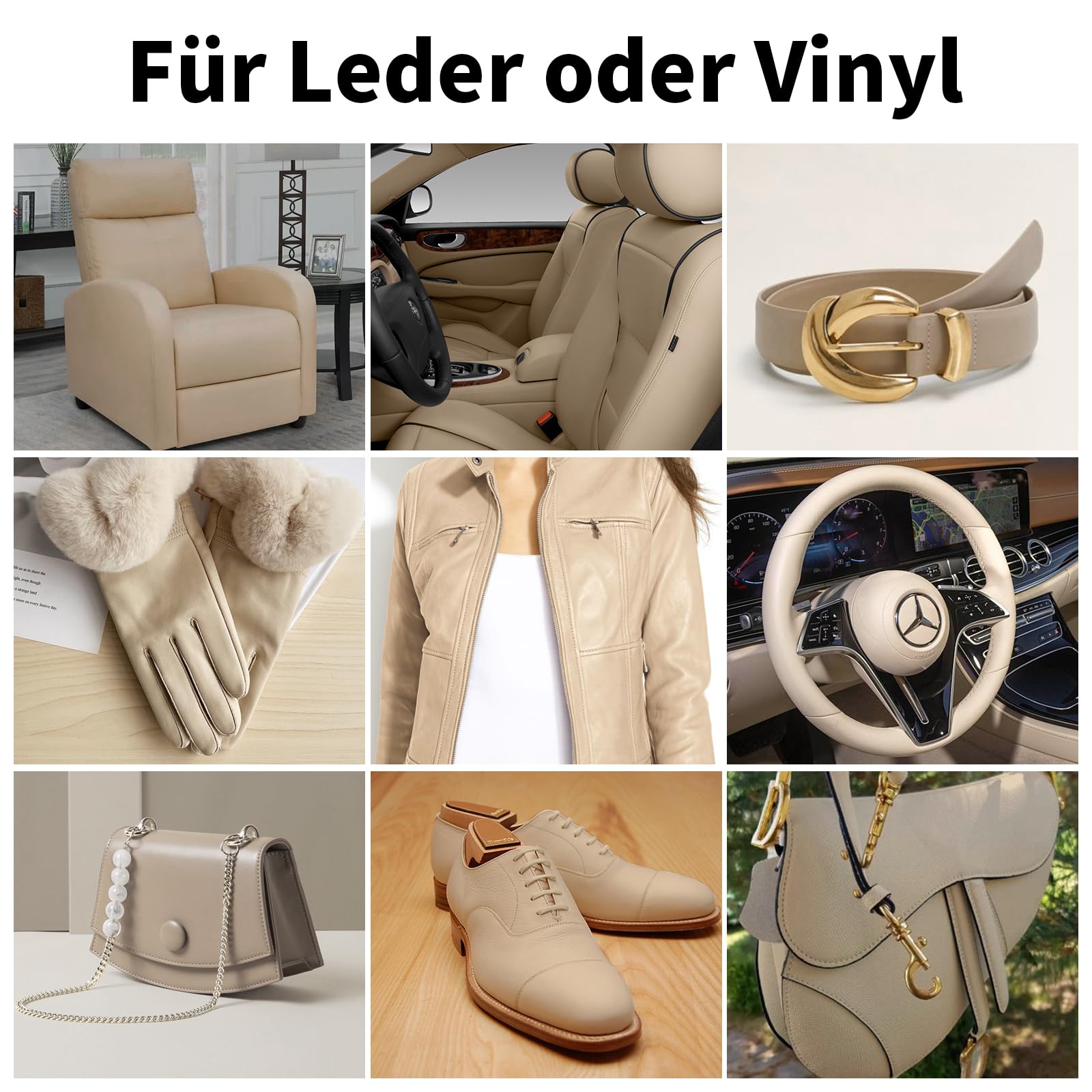 240g Lederpflege Auto,Leder Reparatur Set Beige,Flüssigleder,Lederfarbe,Kunstleder Reparaturset zum Reparieren von Sofas,Vinylmöbeln,Autositz,Lederschuhen,Sattel bei Verblassen und Kratzern