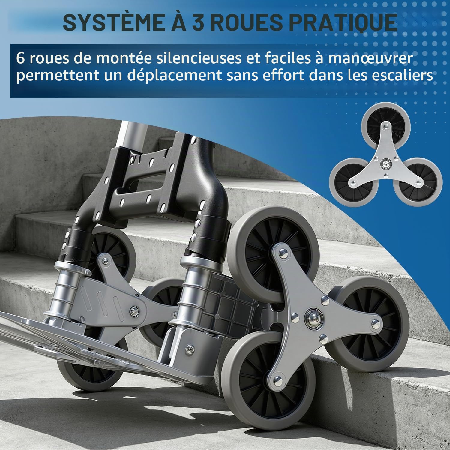 Diable de escalier Pliable en Aluminium, capacité 70 kg
