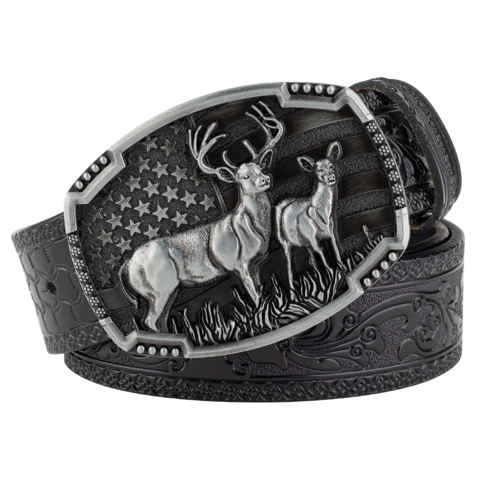 Angus Stoke Cintura western in pelle di bufalo - Cintura da donna e uomo vintage cowboy western e rodeo - Cintura in pelle originale intagliata a mano Jessy, marrone, Bundweite 90 (46-48