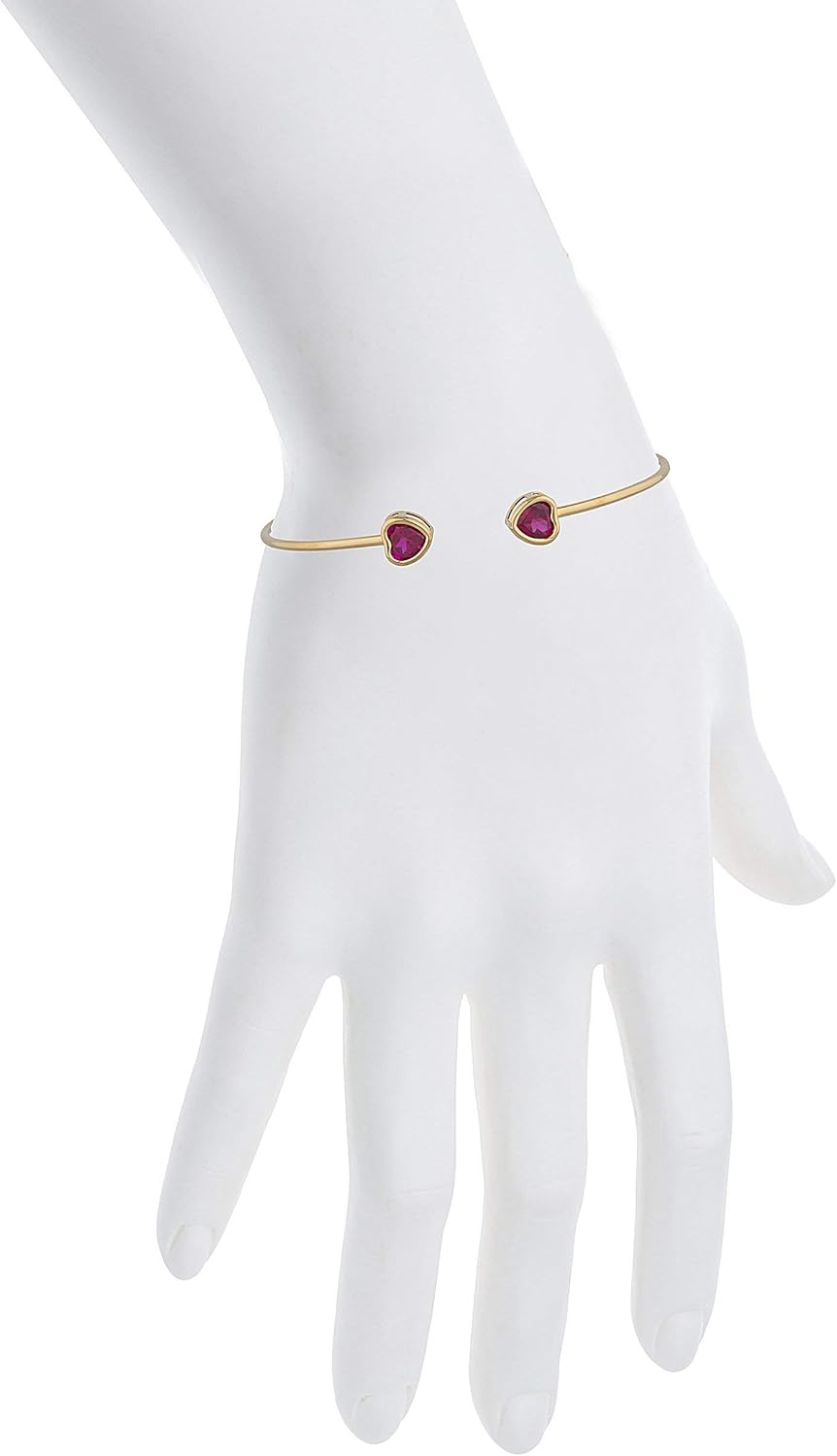 14Kt Gold Created Ruby Heart Bezel Bangle Bracelet