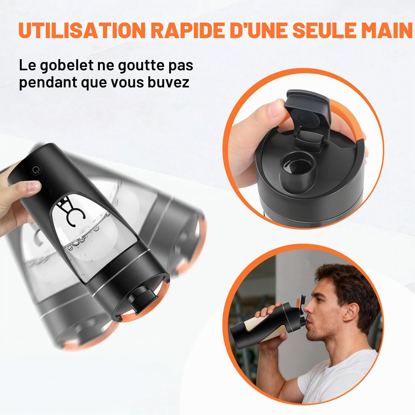 Shaker electrique, 700ml shaker électrique avec compartiment à poudre, shaker proteine rechargeable USB C, sans BPA (noir)