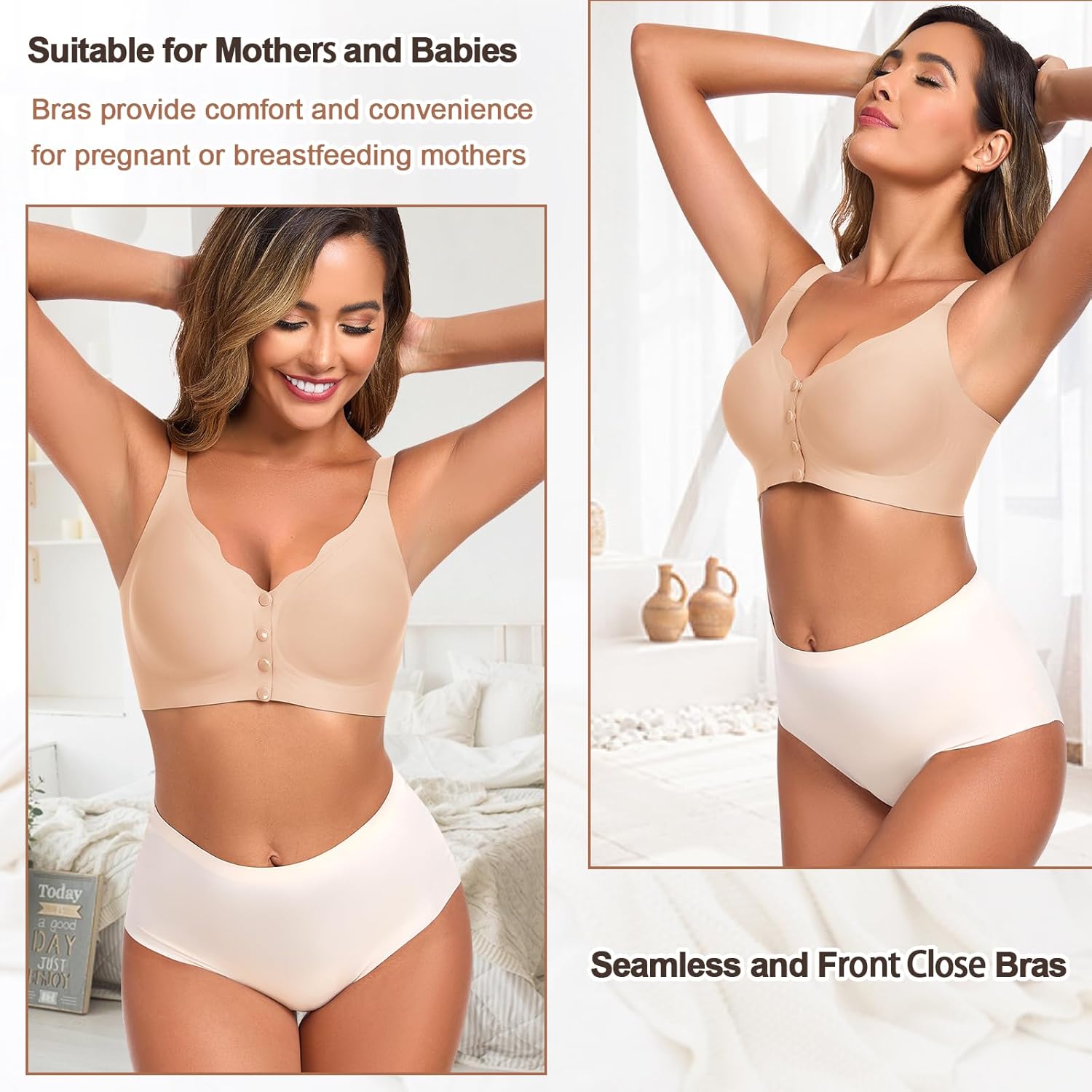 Werena Wireless Bras Front Close Bralette Women Padded Jelly Bra No Underwire Seamless Bralettes with Adjustable Straps