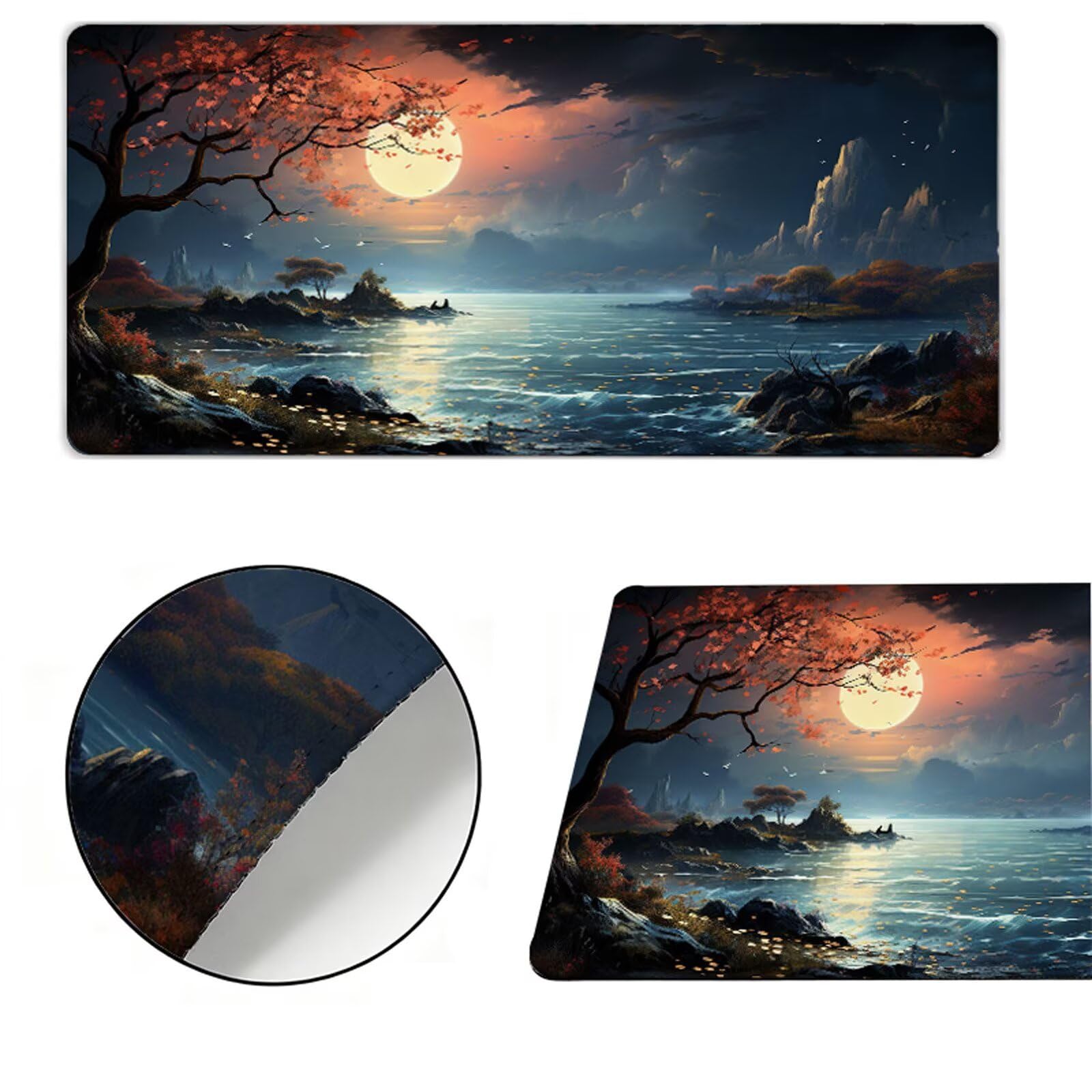 Podkładka pod mysz XXL 1000x500x3mm podkładka pod mysz księżyc podkładka pod mysz ocean poprawia precyzję i szybkość, wodoodporne antypoślizgowe, szyte krawędzie, akcesoria do gier, komputer, prezent